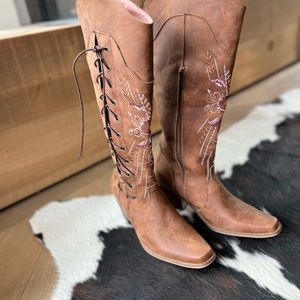 Size 9 Boho/cowboy boots. Lace up …never worn.